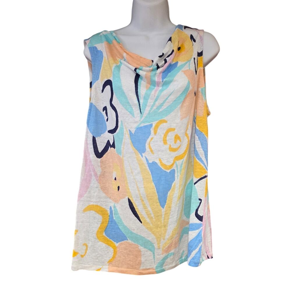 EUC Rachel Zoe water color floral printed sleeveless linen top sz XL